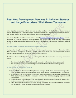 Best Web Development Services in India for Startups and Large Enterprises