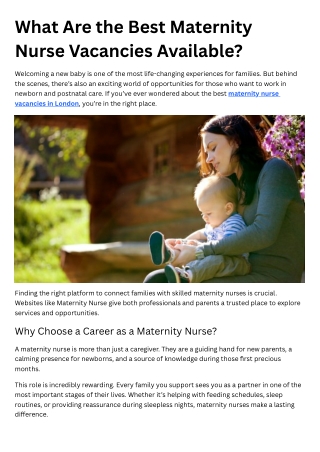 What Are the Best Maternity Nurse Vacancies Available