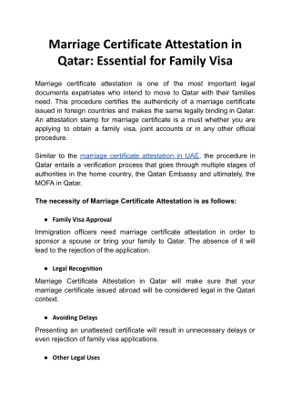 Marriage Certificate Attestation in Qatar_ Essential for Family Visa
