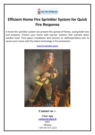 Efficient Home Fire Sprinkler System for Quick Fire Response