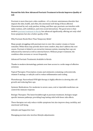 Beyond the Itch How Advanced Psoriasis Treatment in Kerala Improves Quality of Life