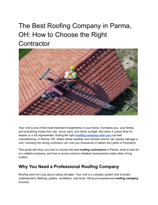 The Best Roofing Company in Parma, OH: How to Choose the Right Contractor