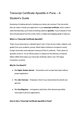 Transcript Certificate Apostille in Pune – A Student’s Guide