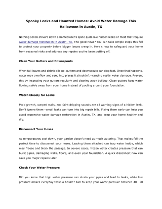 Spooky Leaks and Haunted Homes- Avoid Water Damage This Halloween in Austin, TX