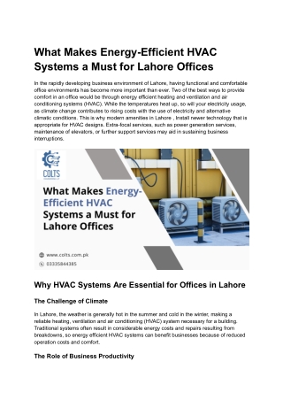 What Makes Energy-Efficient HVAC Systems a Must for Lahore Offices