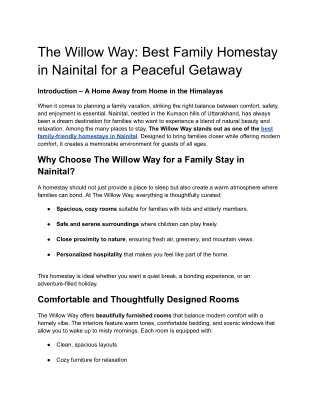Best Family Homestay in Nainital for a Peaceful Getaway