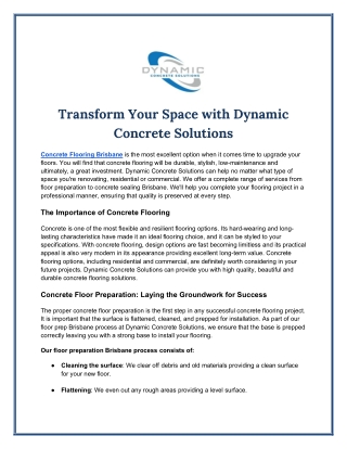 Concrete Flooring Brisbane | Concrete Sealing & Floor Preparation