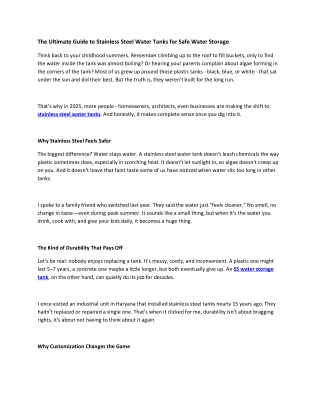 The Ultimate Guide to Stainless Steel Water Tanks for Safe Water Storage