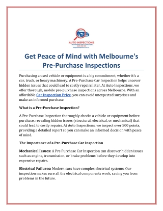 Car Inspection Price | Truck Inspections Melbourne