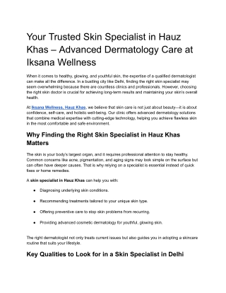 Your Trusted Skin Specialist in Hauz Khas