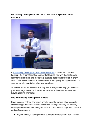 Personality Development Course in Dehradun – Aptech Aviation Academy