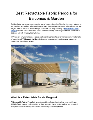 Best Retractable Fabric Pergolas for Balconies & Garden