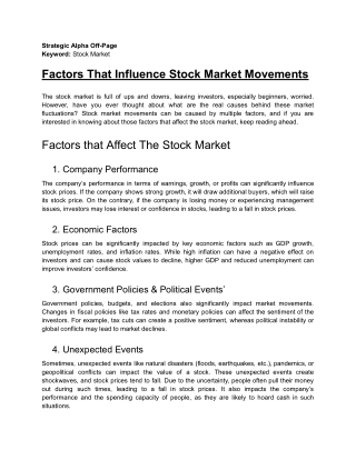 Factors That Influence Stock Market Movements