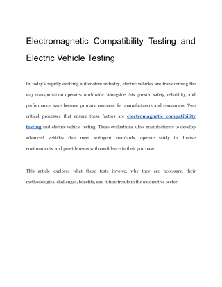 Electromagnetic Compatibility Testing and Electric Vehicle Testing