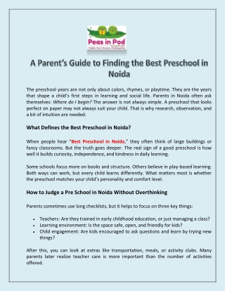 A Parent’s Guide to Finding the Best Preschool in Noida
