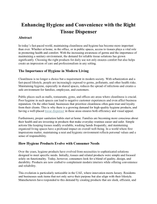Enhancing Hygiene and Convenience with the Right Tissue Dispenser