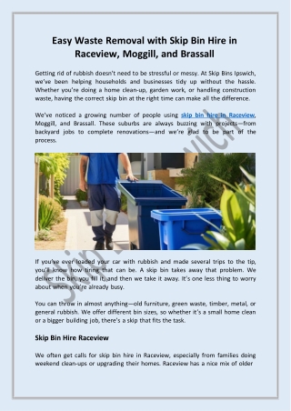 Easy Waste Removal with Skip Bin Hire in Raceview, Moggill, and Brassall
