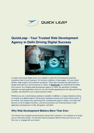 QuickLeap  Your Trusted Web Development Agency in Delhi Driving Digital Success