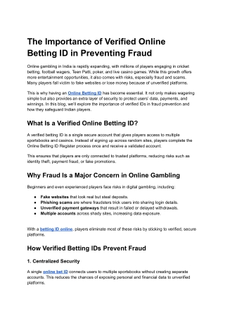 The Importance of Verified Online Betting ID in Preventing Fraud