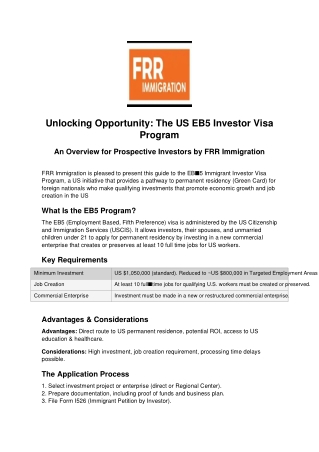 Unlocking Opportunity: US EB5 Investor Visa Program Guide