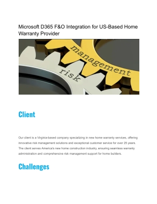 Microsoft D365 F&O Integration for US-Based Home Warranty Provider