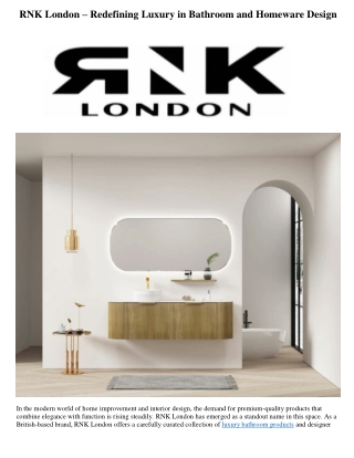 RNK London – Redefining Luxury in Bathroom and Homeware Design