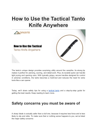 How to Use the Tactical Tanto Knife Anywhere