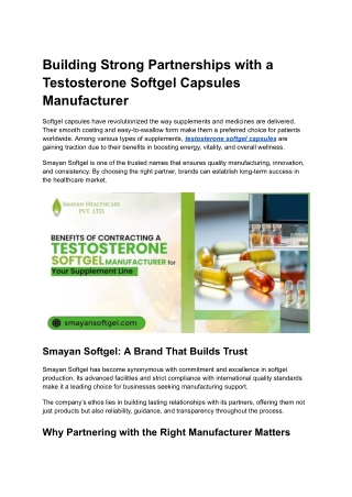 Testosterone Softgel Capsules Manufacturer