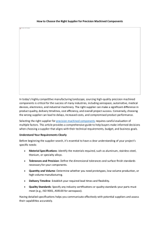 How to Choose the Right Supplier for Precision Machined Components