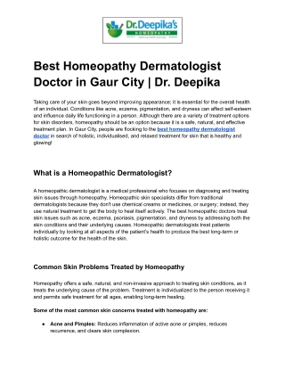 Best Homeopathy Dermatologist Doctor in Gaur City | Dr. Deepika