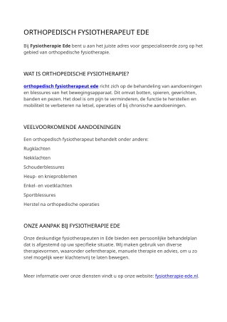 Orthopedic Physical Therapy Ede