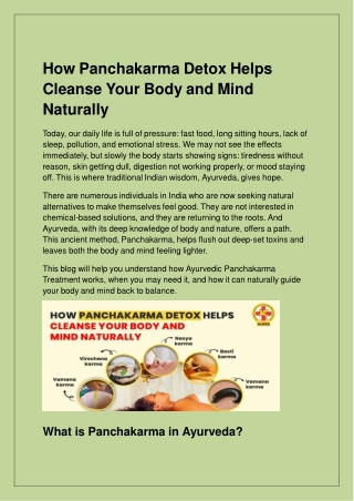How Panchakarma Detox Helps Cleanse Your Body and Mind Naturally