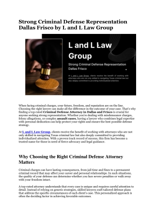Strong Criminal Defense Representation Dallas Frisco by L and L Law Group