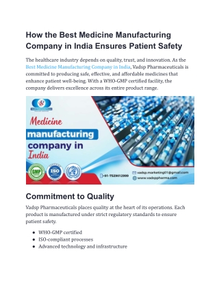 Best Medicine Manufacturing Company in India