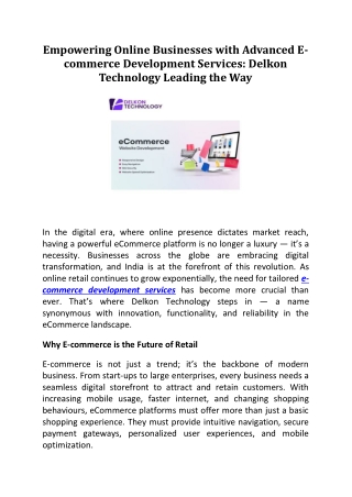 Empowering Online Businesses with Advanced E-Commerce with Delkon Technology