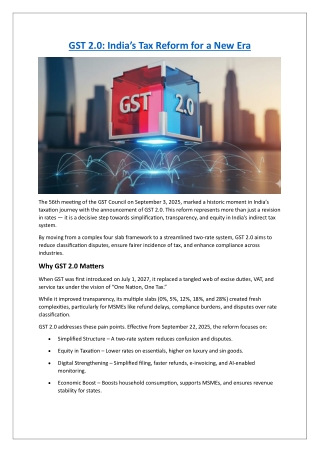 GST 2.0 India’s Tax Reform for a New Era