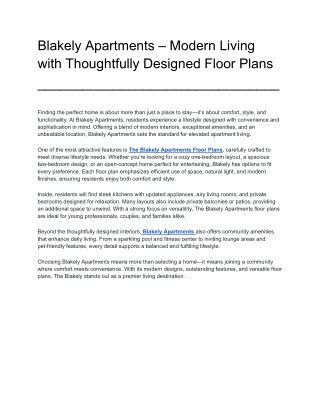 Blakely Apartments – Modern Living with Thoughtfully Designed Floor Plans