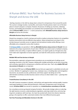 Al Ruman BMSC: Your Partner for Business Success in Sharjah and Across the UAE