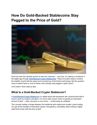 How Do Gold-Backed Stablecoins Stay Pegged to the Price of Gold