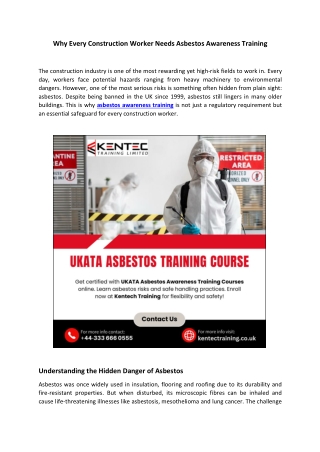 Why Every Construction Worker Needs Asbestos Awareness Training
