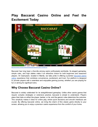 Play Baccarat Casino Online and Feel the Excitement Today