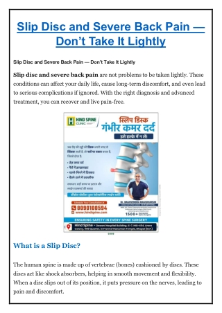 Slip Disc and Severe Back Pain - Hind Spine Clinic