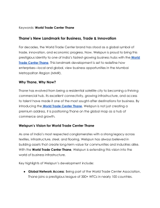 Thane’s New Landmark for Business, Trade & Innovation