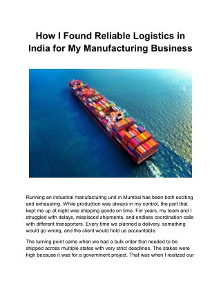 How I Found Reliable Logistics in India for My Manufacturing Business