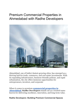 Premium Commercial Properties in Ahmedabad with Radhe Developers