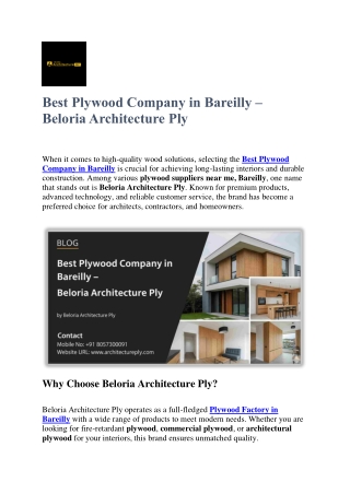 Best Plywood Company in Bareilly – Beloria Architecture Ply