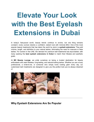 Elevate Your Look with the Best Eyelash Extensions in Dubai