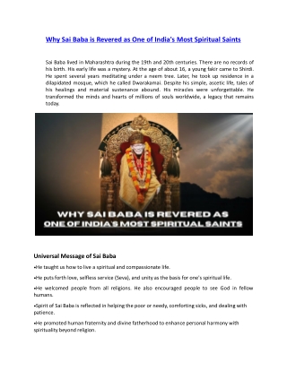 Why Sai Baba is Revered as One of India’s Most Spiritual Saints