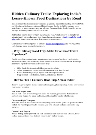 Hidden Culinary Trails - Krish