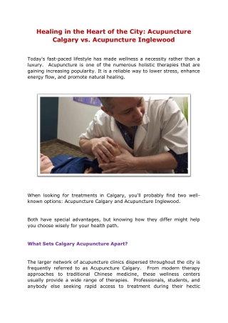 Healing in the Heart of the City: Acupuncture Calgary vs. Acupuncture Inglewood